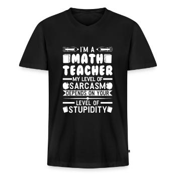 Prof de maths cadeau - T-shirt encolure en V Premium bio Homme - noir - Devant - Nico (187cm)