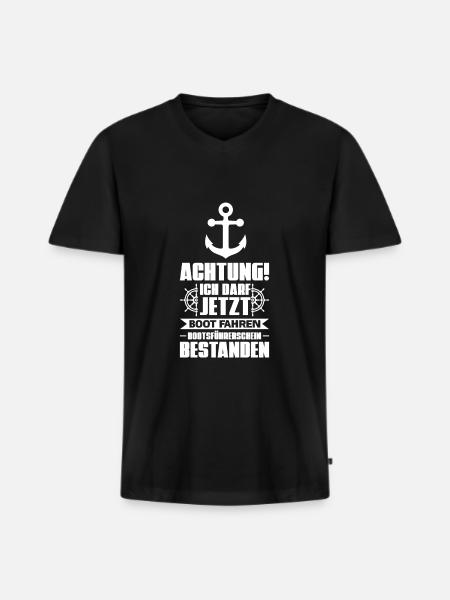 Boot Bootsführerschein Bootsfahrer Geschenk - Männer Premium Bio T-Shirt mit V-Ausschnitt - Schwarz