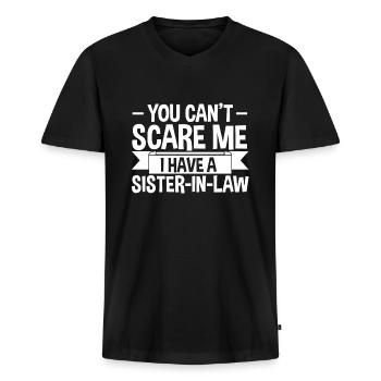 2 belles-sœurs 2 belles-sœurs - T-shirt encolure en V Premium bio Homme - noir - Devant - Nico (187cm)