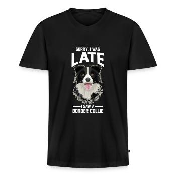 Border Collie Border Collie gåva - Ekologisk premium-T-shirt med V-ringning herr - svart - Fram - Nico (187cm)