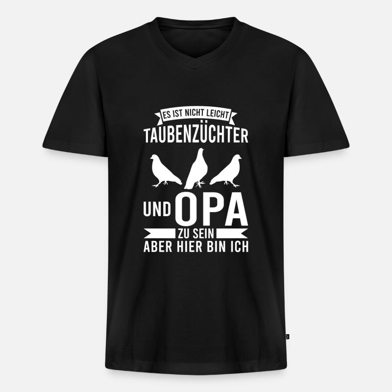 Tauben Opa Taubenzüchter Geschenk - Männer Premium Bio T-Shirt mit V-Ausschnitt - Schwarz