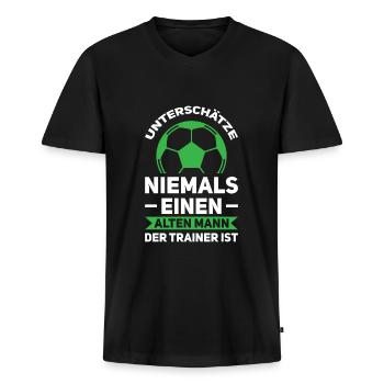 Trainer Fußballtrainer Fußball Geschenk - Männer Premium Bio T-Shirt mit V-Ausschnitt - Schwarz - Vorne - Nico (187cm)