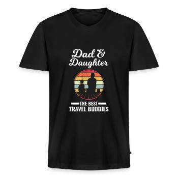 Papa & Tochter Papa & Tochter Travel Geschenk - Männer Premium Bio T-Shirt mit V-Ausschnitt - Schwarz - Vorne - Nico (187cm)