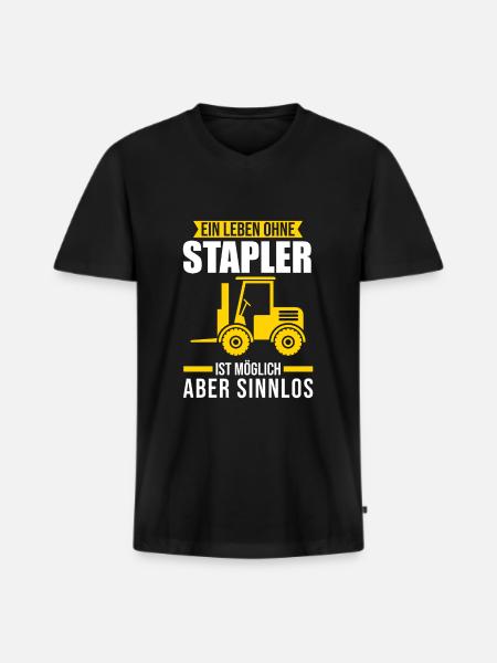 Stapler Staplerfahrer Gabelstapler Geschenk - Männer Premium Bio T-Shirt mit V-Ausschnitt - Schwarz