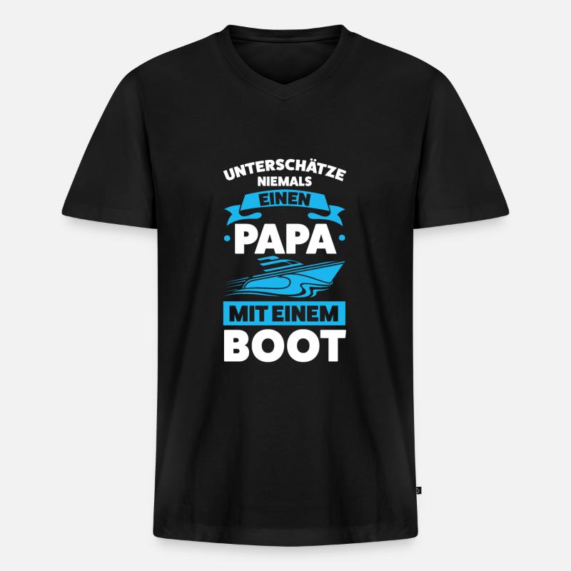Boot Papa Segler Geschenk - Männer Premium Bio T-Shirt mit V-Ausschnitt - Schwarz