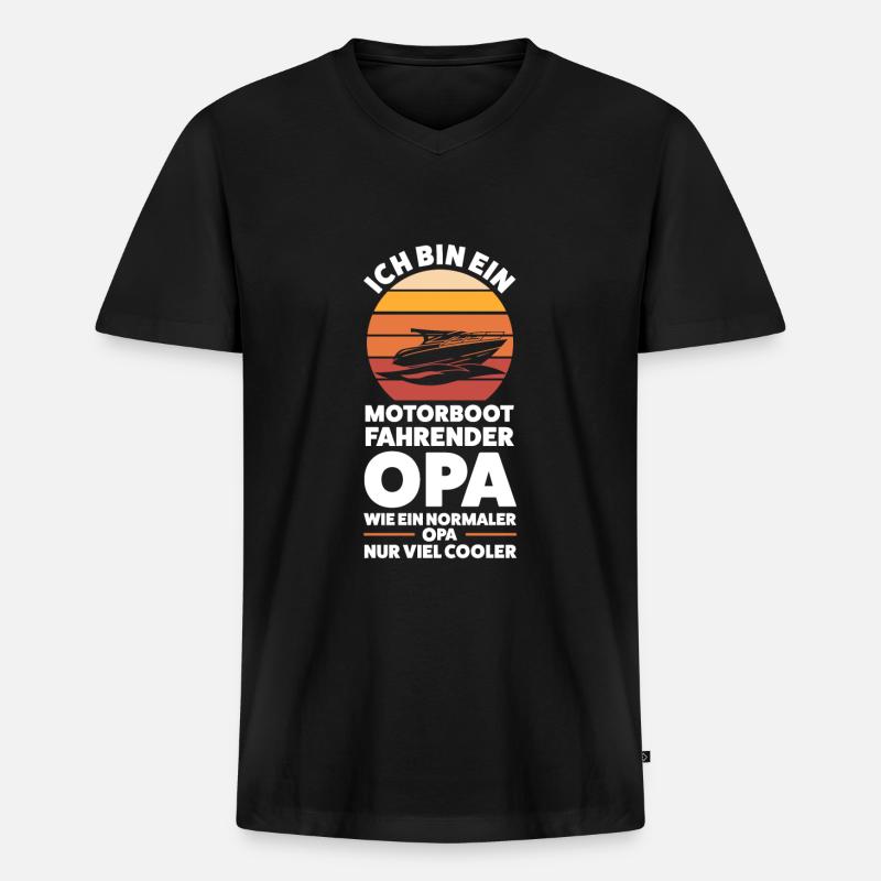 Motorboot Opa Bootfahrer Geschenk - Männer Premium Bio T-Shirt mit V-Ausschnitt - Schwarz