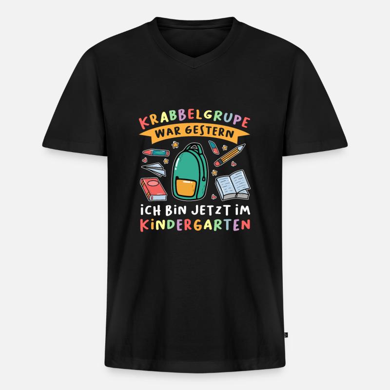 Kindergarten Anfang Kindergartenanfänger Geschenk - Männer Premium Bio T-Shirt mit V-Ausschnitt - Schwarz