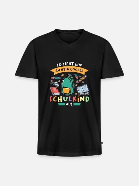 Schulkind Anfang Schulanfänger Geschenk - Männer Premium Bio T-Shirt mit V-Ausschnitt - Schwarz