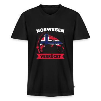 Angler Norwegisch Angeln Norwegen Norwegen Gesche - Männer Premium Bio T-Shirt mit V-Ausschnitt - Schwarz - Vorne - Nico (187cm)