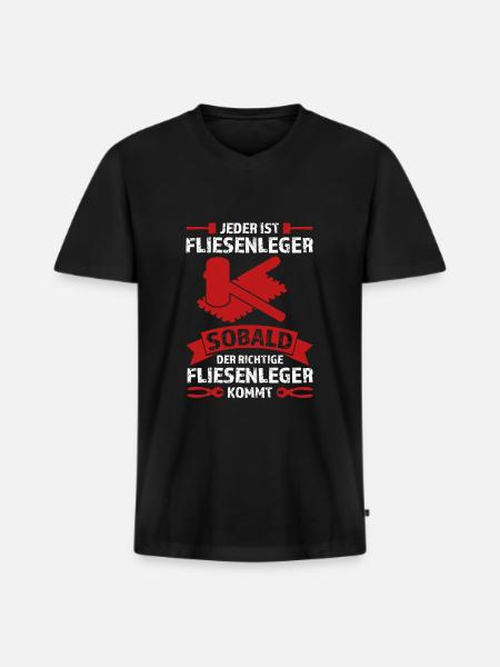 Fliesenleger Beruf Plattenleger Geschenk - Männer Premium Bio T-Shirt mit V-Ausschnitt - Schwarz