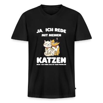 Katze Tier Katzen Geschenk - Männer Premium Bio T-Shirt mit V-Ausschnitt - Schwarz - Vorne - Nico (187cm)