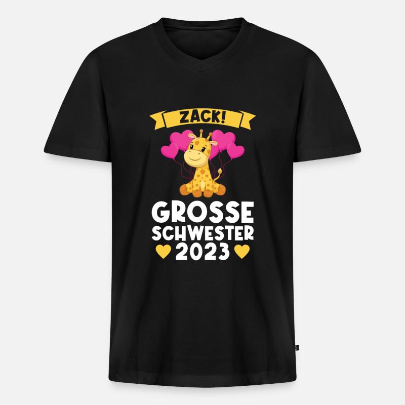 Schwestern Giraffe Grosse Schwester Geschenk - Männer Premium Bio T-Shirt mit V-Ausschnitt - Schwarz