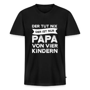 Papa 4 Kinder Vater Geschenk - Männer Premium Bio T-Shirt mit V-Ausschnitt - Schwarz - Vorne - Nico (187cm)