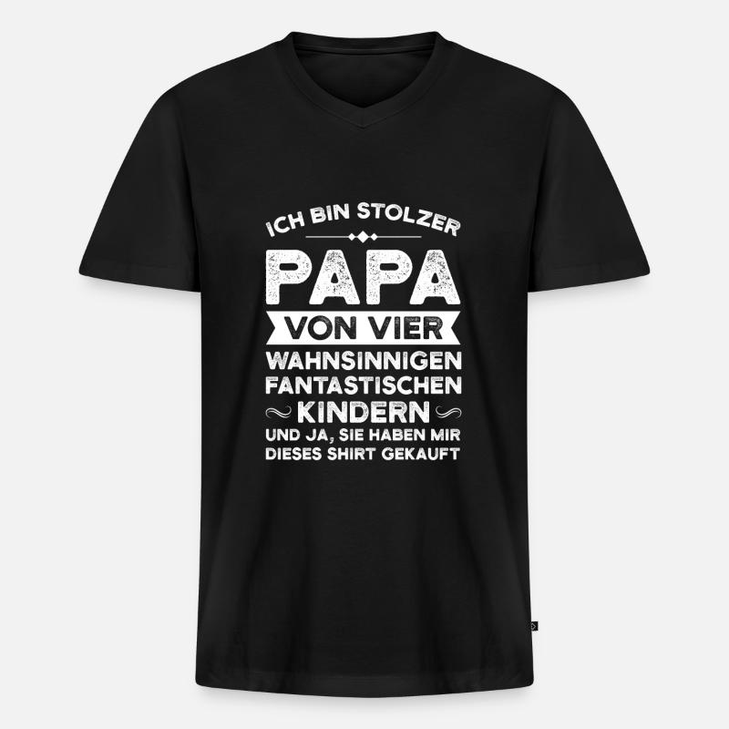 Papa 4 Kinder Kinder Geschenk - Männer Premium Bio T-Shirt mit V-Ausschnitt - Schwarz