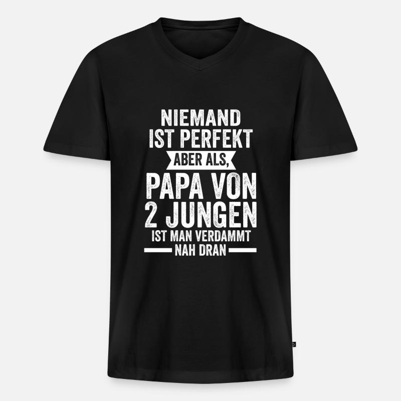Papa 2 Söhne Kinder Geschenk - Männer Premium Bio T-Shirt mit V-Ausschnitt - Schwarz