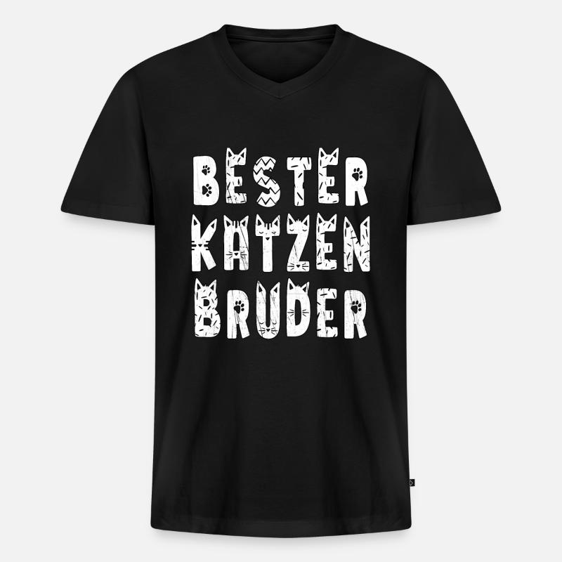 Bester Katzen Bruder - Männer Premium Bio T-Shirt mit V-Ausschnitt - Schwarz