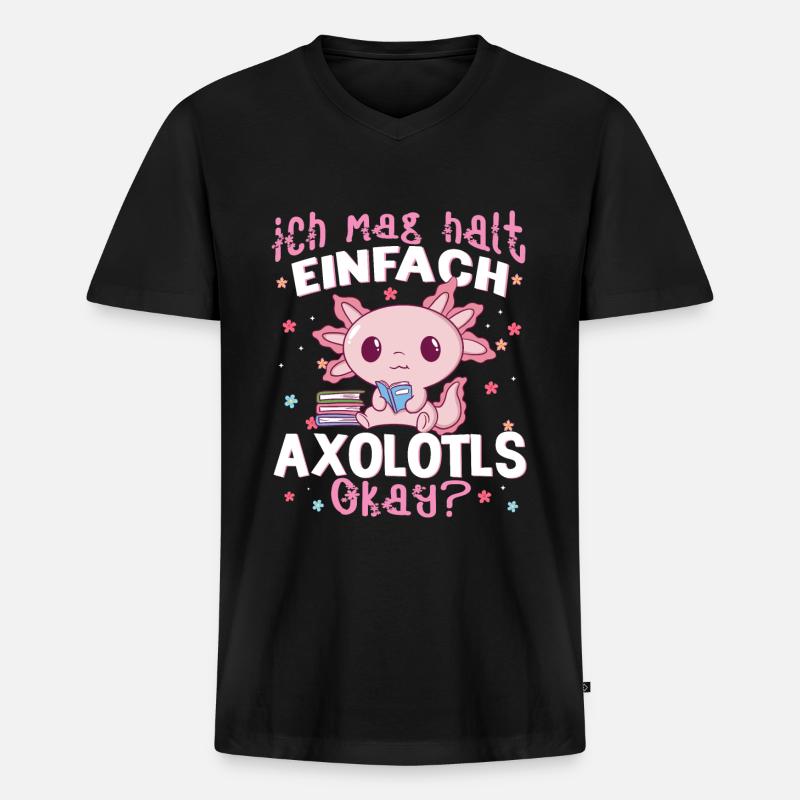 Axolotl - Männer Premium Bio T-Shirt mit V-Ausschnitt - Schwarz