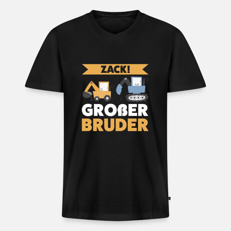 Großer Bruder Bagger Brüder Geschenk - Männer Premium Bio T-Shirt mit V-Ausschnitt - Schwarz