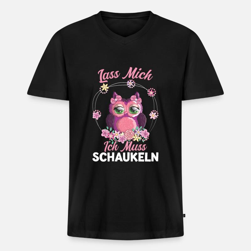 Eule Vogel Schaukeln Geschenk - Männer Premium Bio T-Shirt mit V-Ausschnitt - Schwarz