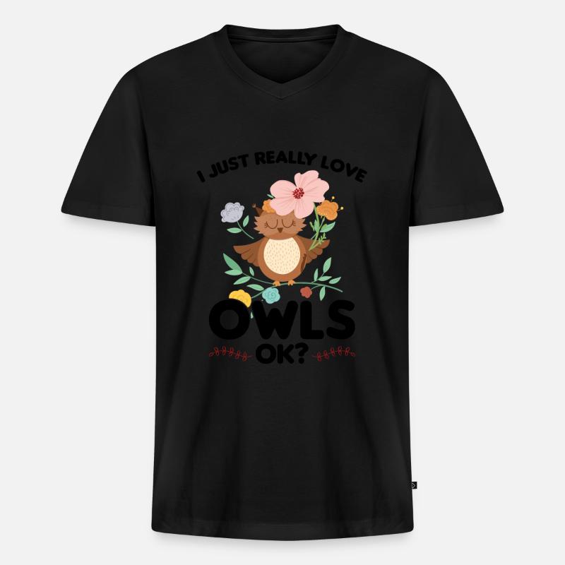 Eule Vogel Eulen Fans Geschenk - Männer Premium Bio T-Shirt mit V-Ausschnitt - Schwarz