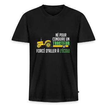 To Drive A Tractor Forced To School Farmer - Men's Premium Organic T-shirt with V-neck - black - Front - Nico (187cm)