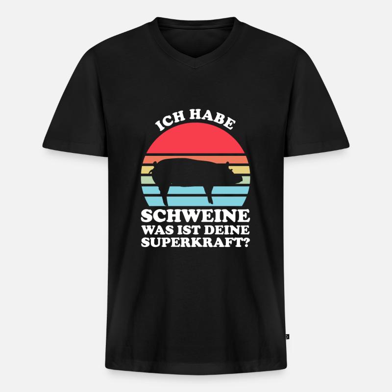 Schwein Bauer Schweinebauer Geschenk - Männer Premium Bio T-Shirt mit V-Ausschnitt - Schwarz