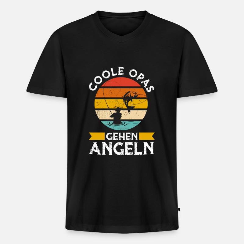 Angler Opa Großvater Geschenk - Männer Premium Bio T-Shirt mit V-Ausschnitt - Schwarz
