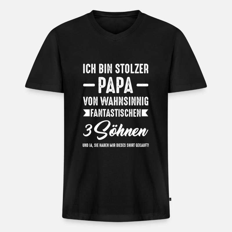 Papa 3 Söhne Väter Geschenk - Männer Premium Bio T-Shirt mit V-Ausschnitt - Schwarz