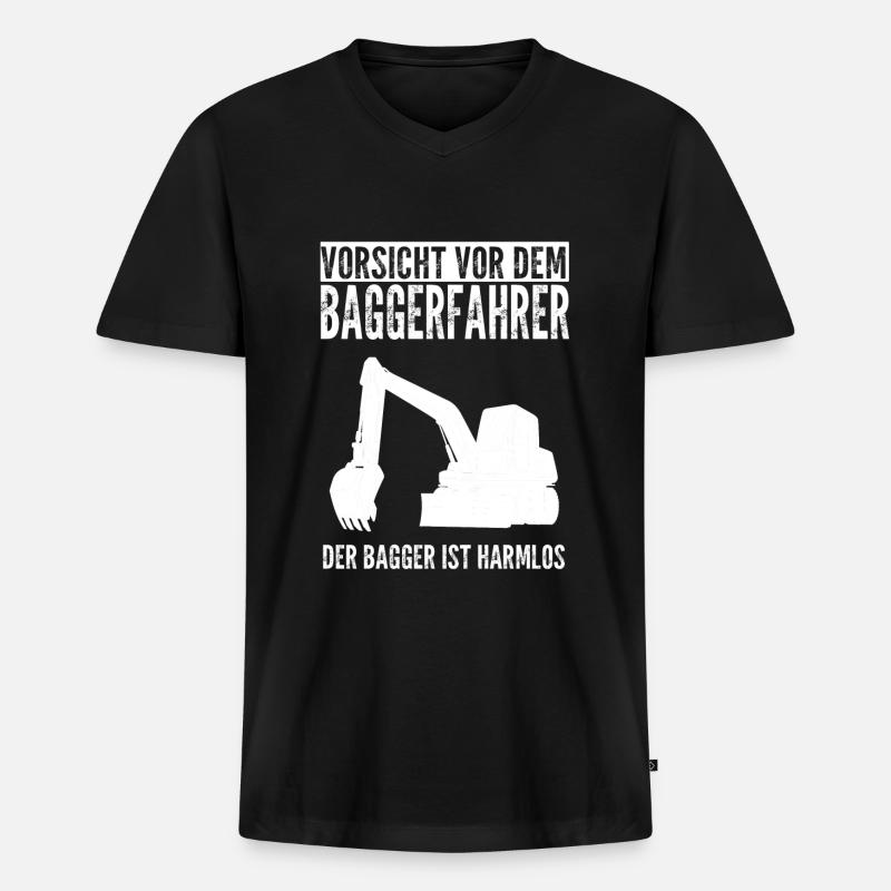 Baggerfahrer Bagger Fahrer Geschenk - Männer Premium Bio T-Shirt mit V-Ausschnitt - Schwarz