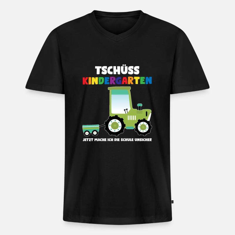 Schulkind Traktor Schulbeginn Geschenk - Männer Premium Bio T-Shirt mit V-Ausschnitt - Schwarz