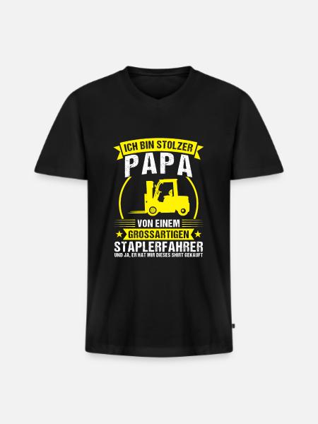 Staplerfahrer Papa Gabelstaplerfahrer Geschenk - Männer Premium Bio T-Shirt mit V-Ausschnitt - Schwarz