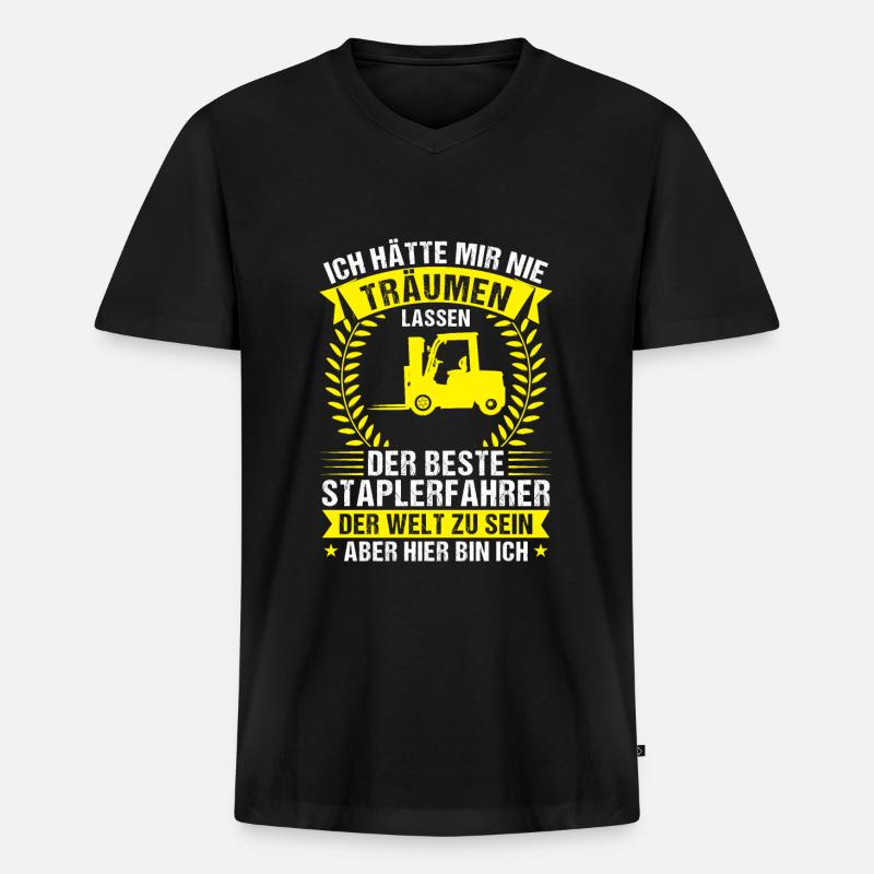 Staplerfahrer Stapler Lagerlogistik Geschenk - Männer Premium Bio T-Shirt mit V-Ausschnitt - Schwarz