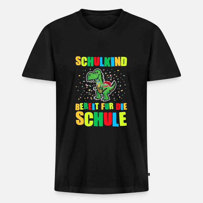 Schulkind Dino Schulanfänger Geschenk - Männer Premium Bio T-Shirt mit V-Ausschnitt - Schwarz