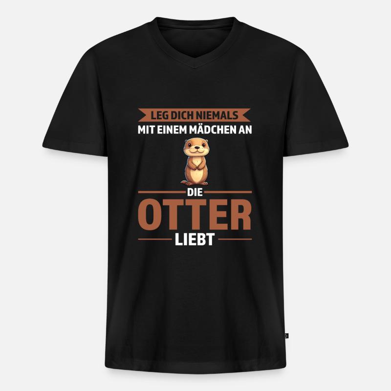 Otter Mädchen Otter Mädchen Geschenk - Männer Premium Bio T-Shirt mit V-Ausschnitt - Schwarz