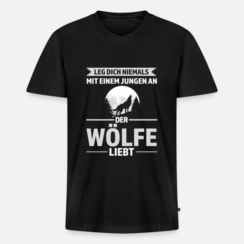 Wolf Junge Wolf Junge Geschenk - Männer Premium Bio T-Shirt mit V-Ausschnitt - Schwarz