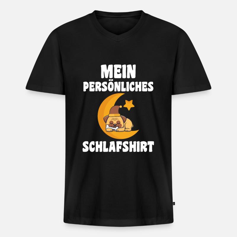 Schlafanzug Mops Pyjama Geschenk - Männer Premium Bio T-Shirt mit V-Ausschnitt - Schwarz