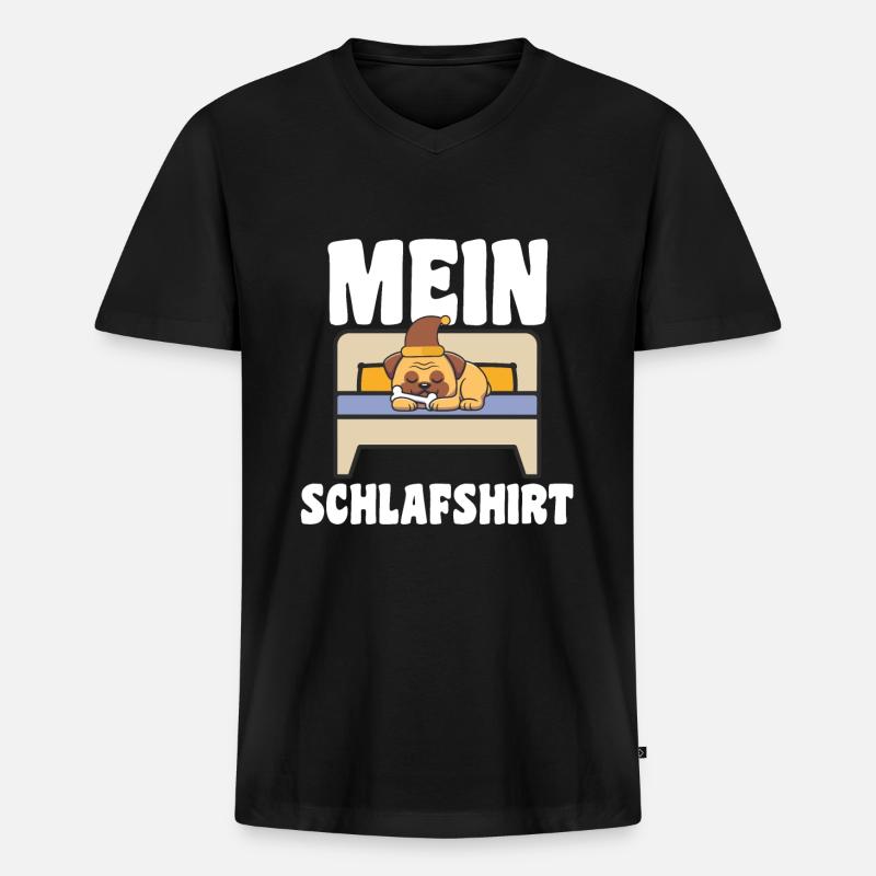 Schlafanzug Mops Schlafen Geschenk - Männer Premium Bio T-Shirt mit V-Ausschnitt - Schwarz