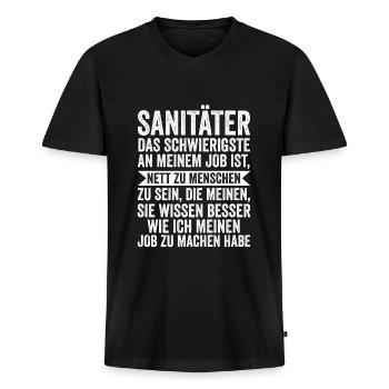 Sanitäter Beruf Notfallsanitäter Geschenk - Männer Premium Bio T-Shirt mit V-Ausschnitt - Schwarz - Vorne - Nico (187cm)