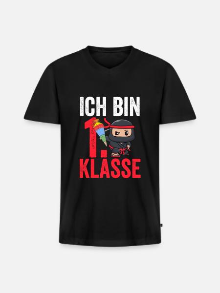 1.Klasse Ninja Erstklässler Geschenk - Männer Premium Bio T-Shirt mit V-Ausschnitt - Schwarz