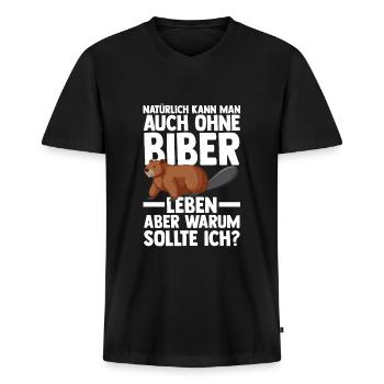 Biber Tier Biber Damm Geschenk - Männer Premium Bio T-Shirt mit V-Ausschnitt - Schwarz - Vorne - Nico (187cm)