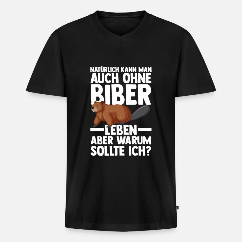 Biber Tier Biber Damm Geschenk - Männer Premium Bio T-Shirt mit V-Ausschnitt - Schwarz
