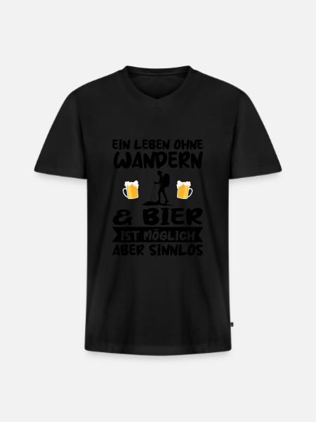 Wandern Bier Wanderer Geschenk - Männer Premium Bio T-Shirt mit V-Ausschnitt - Schwarz