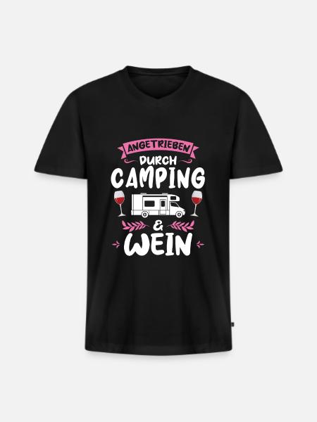 Campen Wein Campingplatz Geschenk - Männer Premium Bio T-Shirt mit V-Ausschnitt - Schwarz