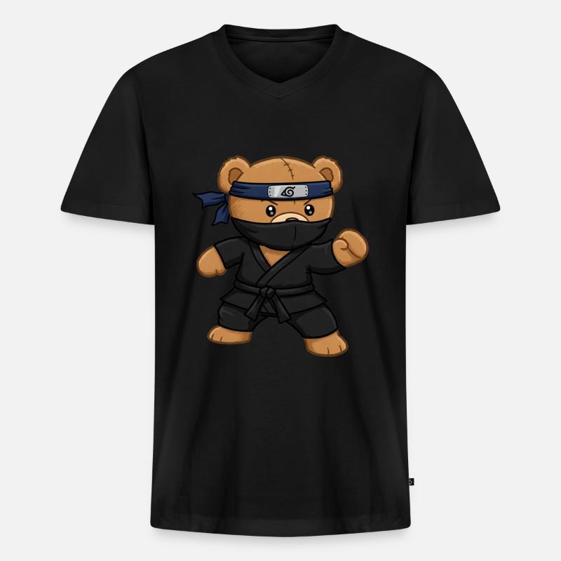 Teddybär Ninja - Männer Premium Bio T-Shirt mit V-Ausschnitt - Schwarz