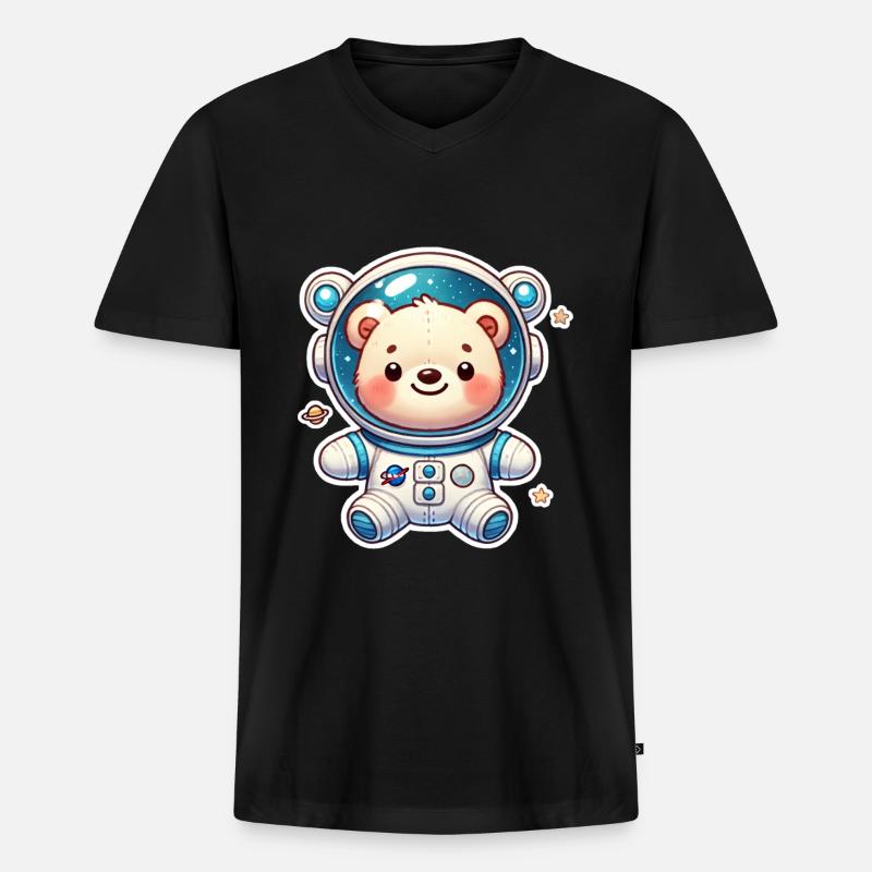 Teddybär Astronaut - Männer Premium Bio T-Shirt mit V-Ausschnitt - Schwarz