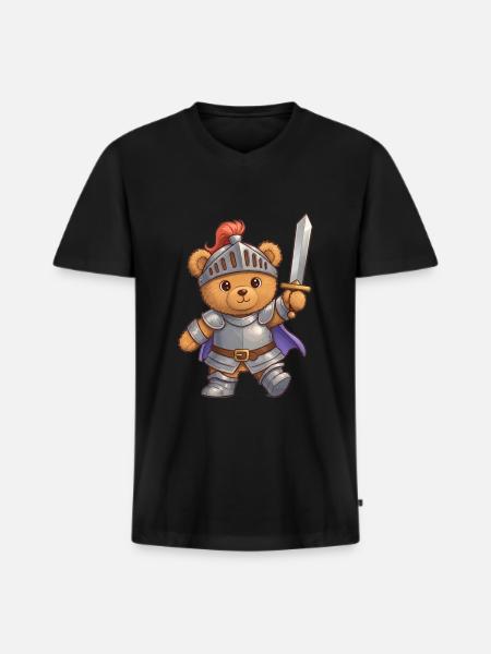 Teddy Bear Knight - Men's Premium Organic T-shirt with V-neck - black
