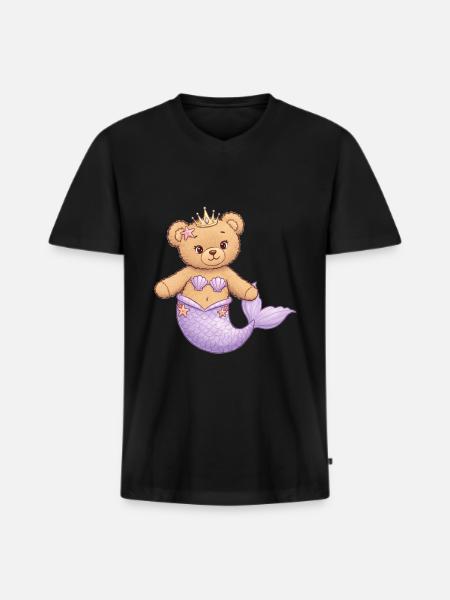 Ours en peluche Sirène - T-shirt encolure en V Premium bio Homme - noir