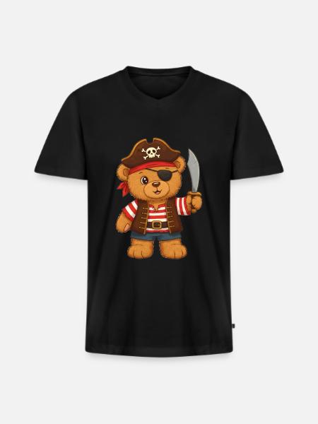 Teddy Bear Pirate - Men's Premium Organic T-shirt with V-neck - black