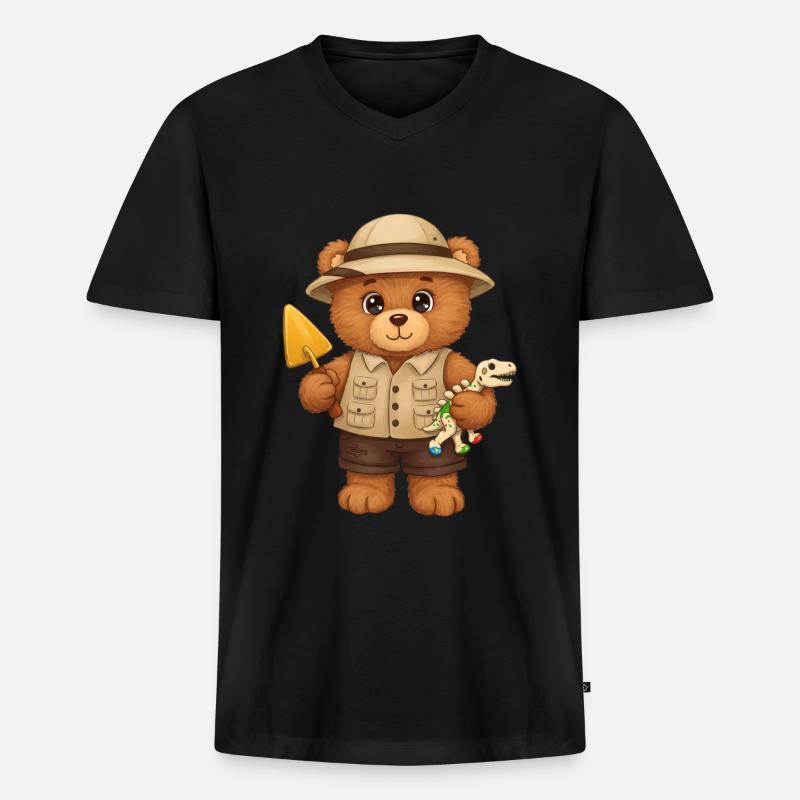 Teddybär Archäologe - Männer Premium Bio T-Shirt mit V-Ausschnitt - Schwarz