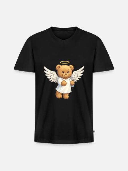 Teddybär Engel - Männer Premium Bio T-Shirt mit V-Ausschnitt - Schwarz